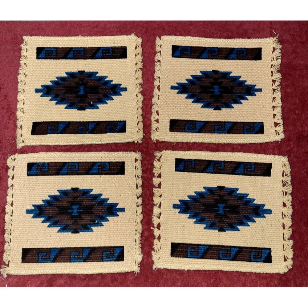 Set of 4 Southwest Style Fringed Coasters El Paso Saddleblanket Southwestern